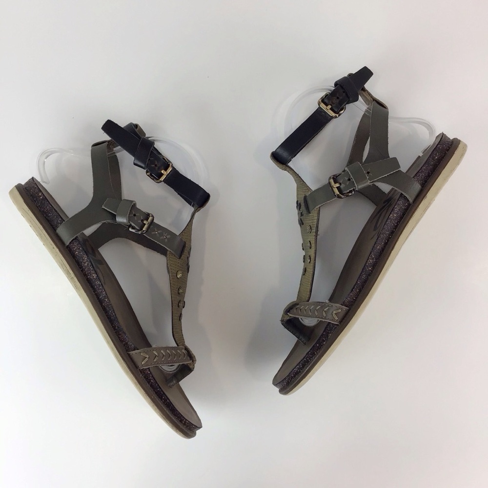 OTBT Stargaze Khaki Green & Black Leather Flat Sandals | 9 - Picture 7 of 13